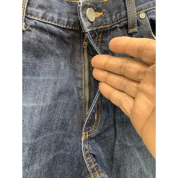 VTG Perry Ellis Denim Jeans Men's Size 34X30 Blue Factory Distressed Bootcut - Picture 9 of 16